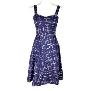 Women's ModCloth Bea & Dot Strappy Navy Blue “On A Barrel Roll” airplane dress